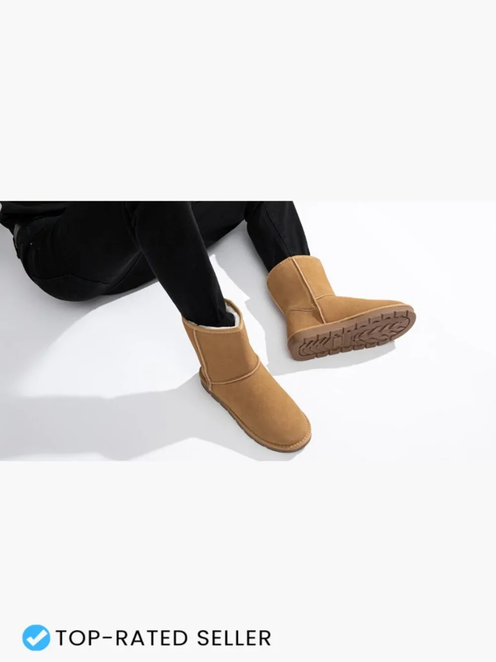 Faux Fur Lined Suede Snow Boots Men's Winter Mid-Calf Slip-On Water Resistant